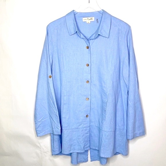 Linen blend Blue Shirt (L/XL) - Picture 2 of 13